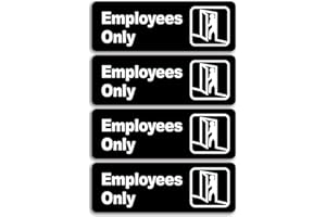 "Employee Only" Informative Acrylic Plastic Sign with Symbols, (4 Pack) 9 X 3 Inch, Self Adhesive, Use for Office/Business, E