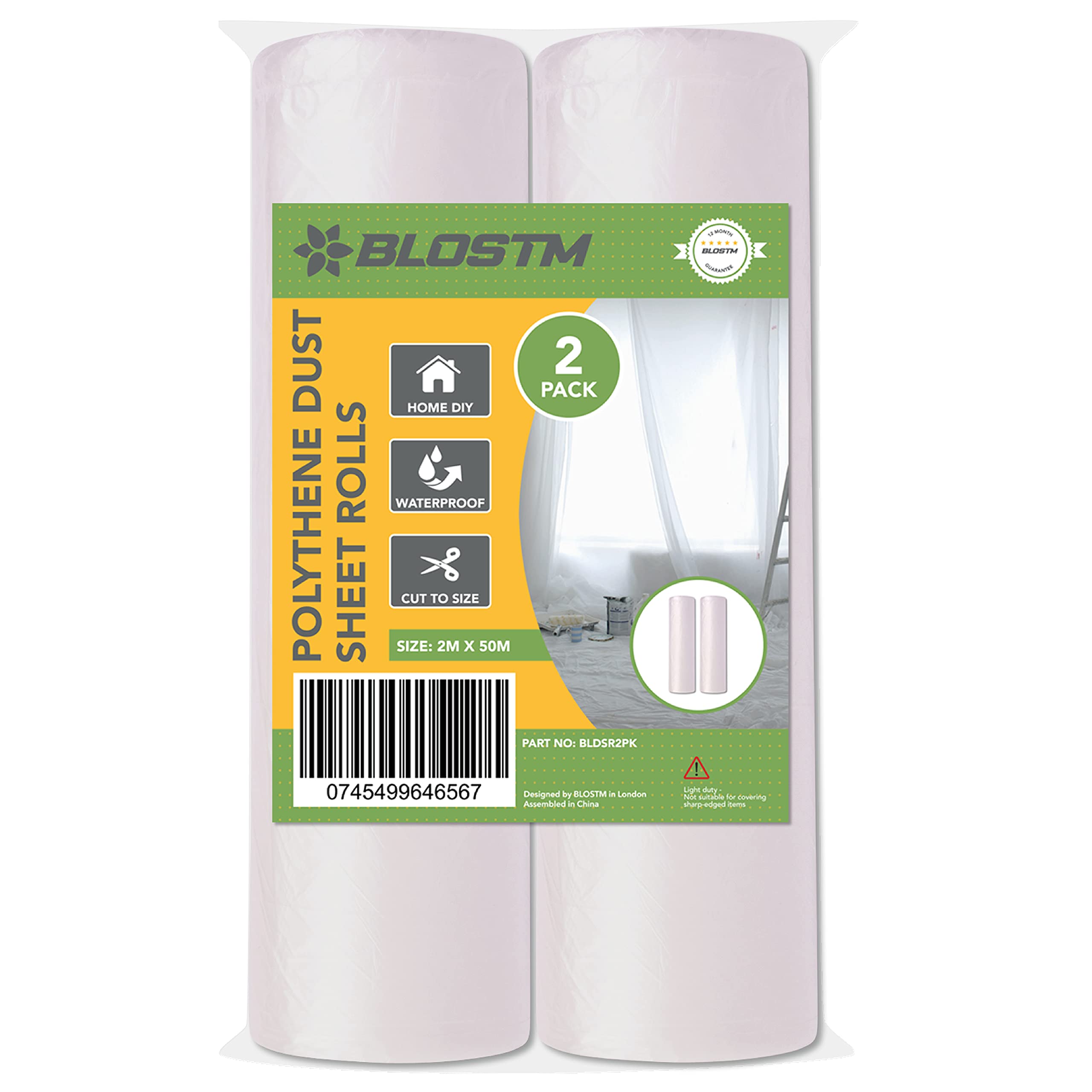 BLOSTM Paint Protection Tarpaulin – 2 x Large Transparent Plastic Tarpaulin for Carpet and Furniture Protection, Decorative Projects and DIY – 2 m x 50 m