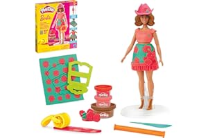 Play-Doh Barbie Florals and Fringe Set, Make Doll Clothes with Modeling Compound & 9 Fashion Accessories, Arts & Crafts for Girls & Boys, Kids, 5+