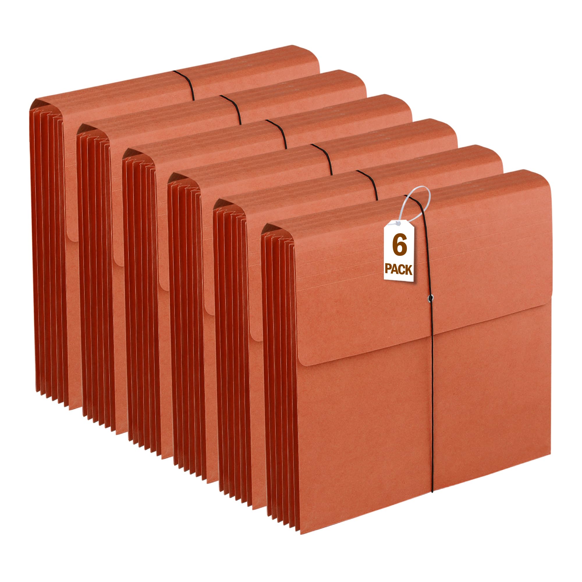 Photo 1 of 6 Packs Expanding File Pockets with Flap,Heavy Duty Expandable Folder Bag, Accordion File Folder, Elastic Cord Closure,Kraft Accordion File Organizer for Office,School,Home,Letter Size
