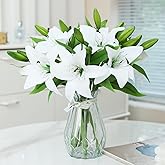 Hananona 8 Pcs Artificial Tiger Lily Real Touch Easter Lily Fake Spring Flowers for Wedding Home Party Easter Decoration Plastic Cemetery Faux Flowers (White, 8)