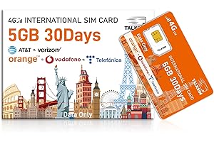 TALKSIM International Data SIM Card 5GB 30Days, 5G/4G LTE Coverage in USA and 49 Countries |UK, Europe, Asia, Oceania Prepaid Travel Data Only SIM for Portable WiFi Mobile Hotspot, Tablet, No Contract
