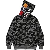 RICK TOP ONE Unisex Camouflage Hoodie with Shark Embroidery, Full Zip, Lightweight Couple sweatshirts heavyweight hoodie