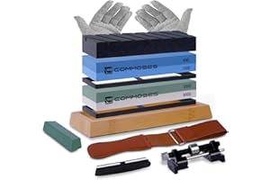 GENERIC Whetstone Sharpening Stone Knife Sharpener Stone Set: 4 Side 8000|3000 1000|400 in Kitchen With Bamboo Base,Cut Resistant Gloves,Angle Guide,Honing Guide,Flattening Stone,Leather Strop,Rubber pad