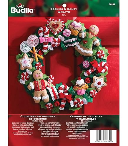 Applique Murale En Feutre Bucilla "Witch's Brew Wreath" – Couronne De Sorcière Décorative 43,2 Cm, Kit Complet à Fixer, Multicolore