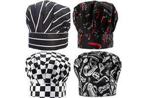 Clzemo 4 Pack Kitchen Cooking Cap, Comfort Breathable Chef Skull Hats for Men Women, Adjustable Working Caps One Size Fit All