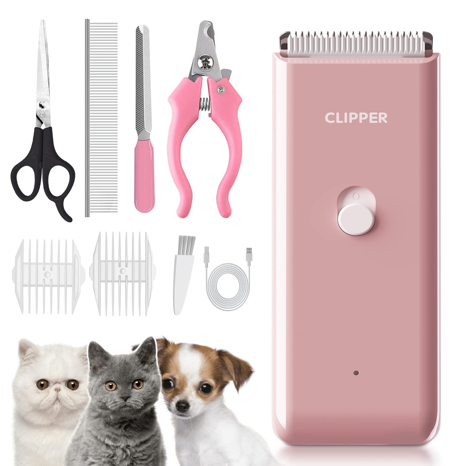 Professional Cat Grooming Kit-Dog Clipper Set for Thick/Heavy Hairs, Waterproof Cat Clippers Grooming Kit Rechargeable Pet Hair Clippers Shavers Set for Puppy, Rabbits, Cats,Pink — image 1