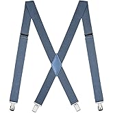 Mcvotcot Mens Suspenders X Back Adjustable 1.4'' Wide with Heavy Duty Clips