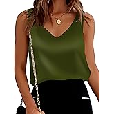 Mawor Satin Tank Tops for Women Loose Fit Sleeveless V Neck Cami Camisole Blouses Shirt Top