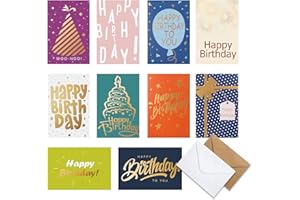 Birthday Cards Bulk Set, Cofullsky Funny Birthday Cards for Women Men Kids Gold Foil Happy Birthday Greeting Cards with Envelopes Blank Inside Assorted Birthday Card for Mom Wife Husband Boyfriend 20