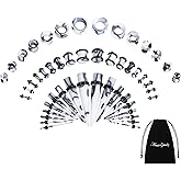 Memsion Ear Stretching Kit - 50pcs 14G-00G Acrylic Ear Gauges & Plugs Expander Set for Body Piercing