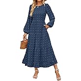 ZESICA Women's Spring Long Sleeve Maxi Dresses 2026 Crew Neck Swiss Dot Tiered Flowy A Line Wedding Cocktail Party Dress