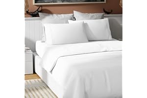 Color Sense White 100% Cotton Sheets for Queen Size Bed, Ultra Soft 4 Piece Queen White Sheet Set, Cool & Breathable Percale Weave Queen Bed Sheets, Fits Mattress Upto 16" Deep Pocket, White Sheets