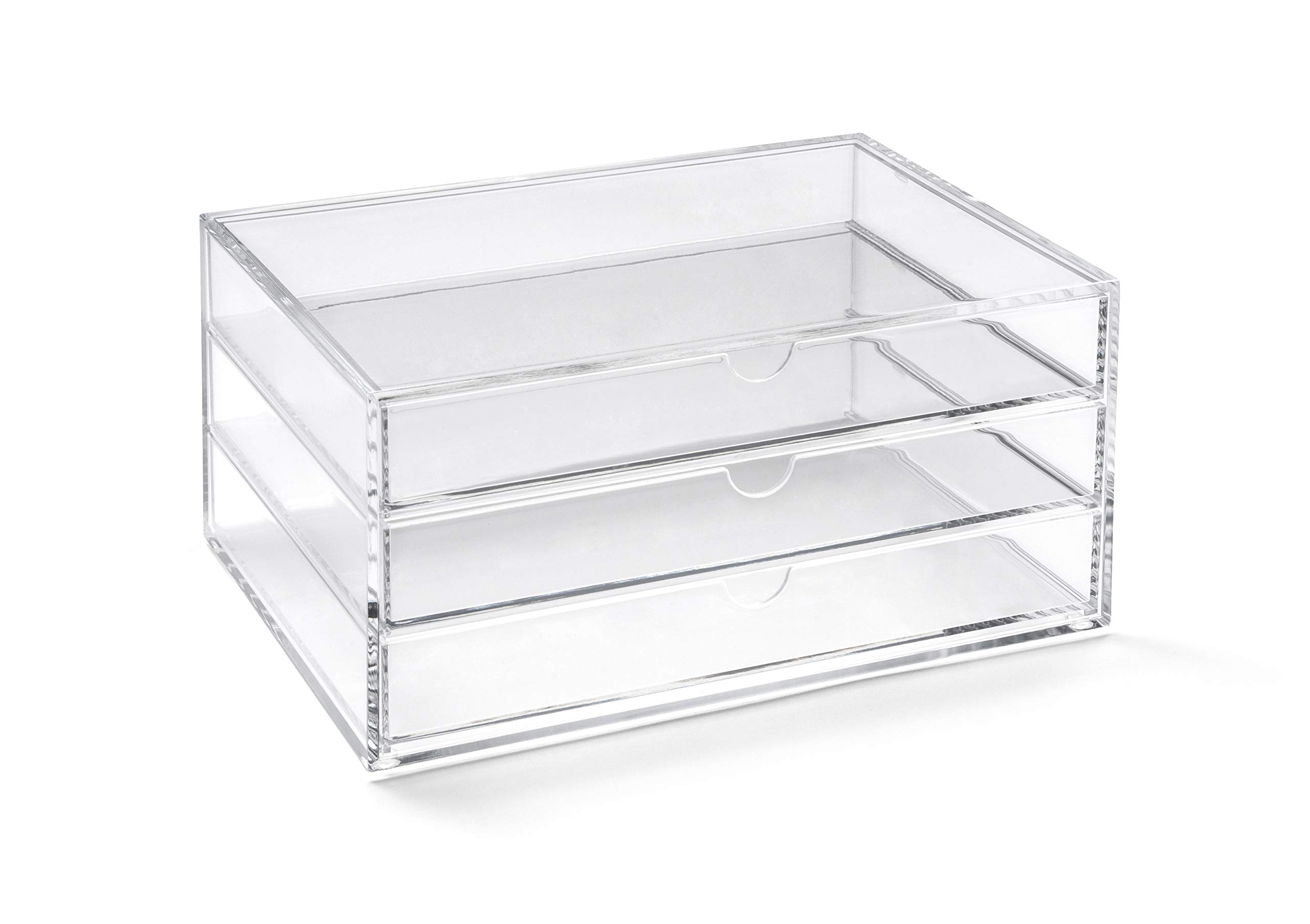 OSCO Transparent Acrylic 3-Drawer Storage Chest for Cosmetics, Jewellery & Stationery, Transparent Desktop Organiser with Non-Slip Feet, A5 Size, Clear