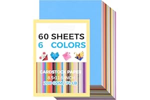 60 Sheets 8.5" X 11.6" Colored Cardstock, 200 GSM Card Stock 6 Assorted Colors Construction Paper Printer Paper for Printing,