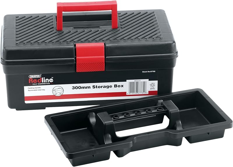 Draper Redline 67785 Plastic Storage Box 300x140x95mm Tote Tray Handle