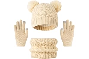 YKYUASD Kids Winter Hat Scarf Gloves Set Toddler Children Girls Knit Beanie Hat Neck Warmer Pom Mittens