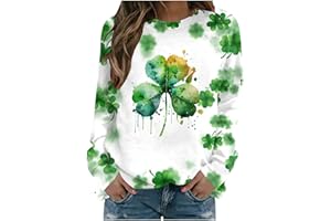 HOMISY 2024 St Patricks Day Shirt for Women Long Sleeve Cute Print Tops Holiday Green Clover T-Shirt Casual Loose Dressy Blouses
