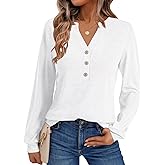 EasyGala Womens V Neck Long Sleeve Shirts Henley Dressy Casual Tops Loose Fit Trendy Tees Fall T Shirts Outfits 2025