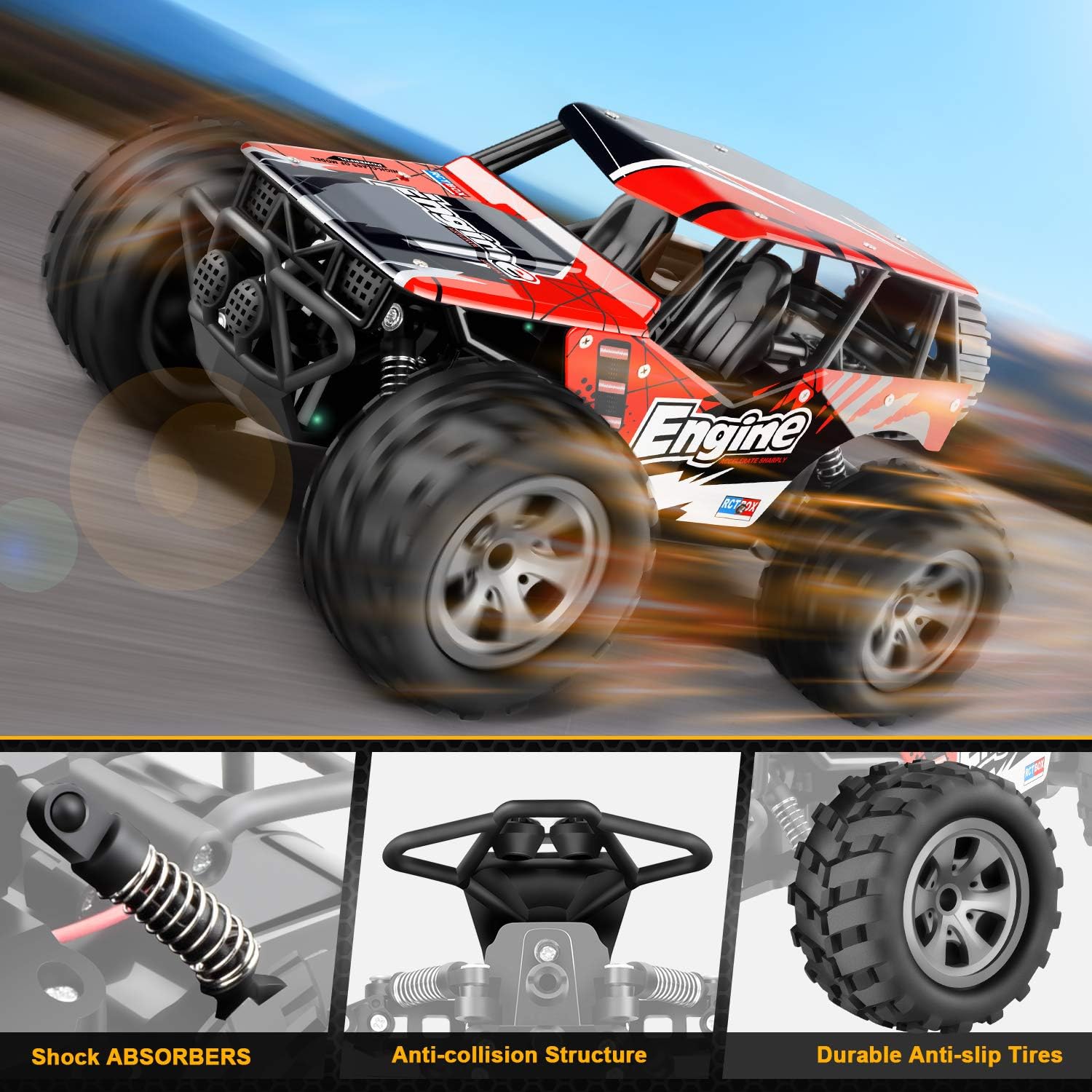 Remote Control Car, TREYWELL RC Cars Remote Control Truck, 2.4GHZ 1:18 Fast Racing Monster Car, Off Road Radio rc Cars for Boys with 4 Batteries for Kids Teens Adults Toys for 4,5,6,7,8,9,10 Years Old: Toys & Games
