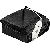 JIAMEIDING Electric Heated Blanket Throw, Super Soft Flannel 50" x 60" Heating Throw with 3 Fast Heating Levels & 4 Hours Auto Off, Machine Washable, ETL&FCC Certification, Home Office Use, Black