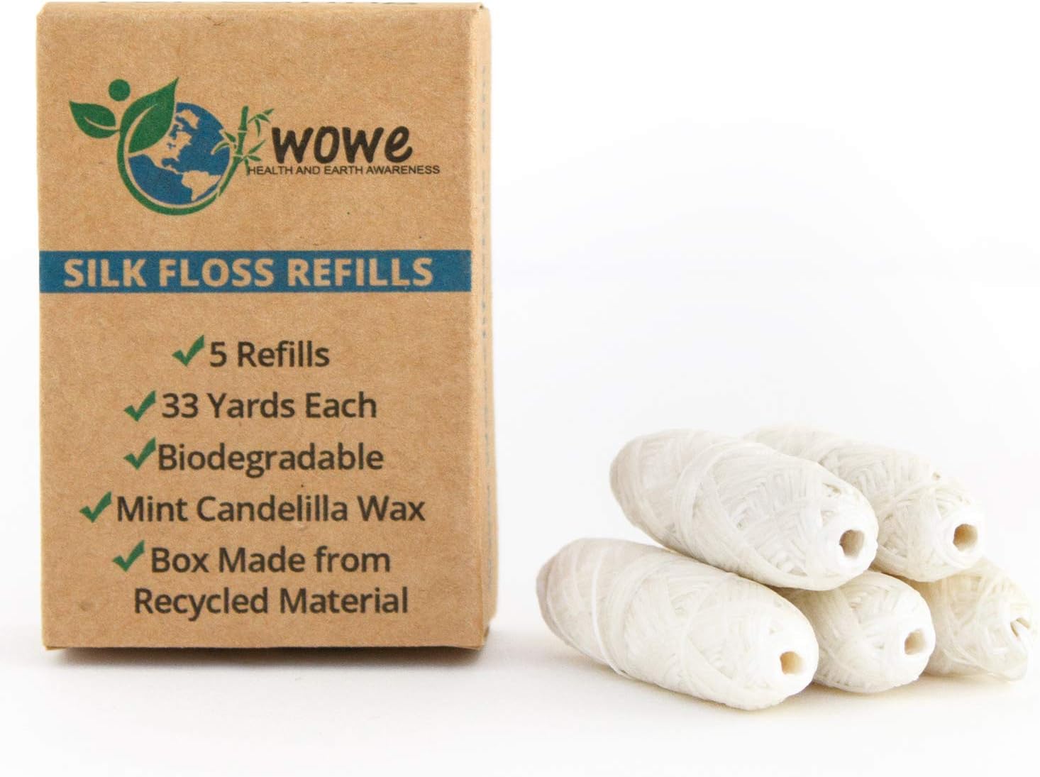 Wowe Natural Biodegradable Silk Dental Floss Refills with Mint Flavored