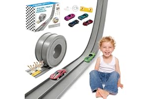 Piste de course flexible pour enfants, piste de course portable enroulable, piste de voiture avec 4 voitures de course et ven