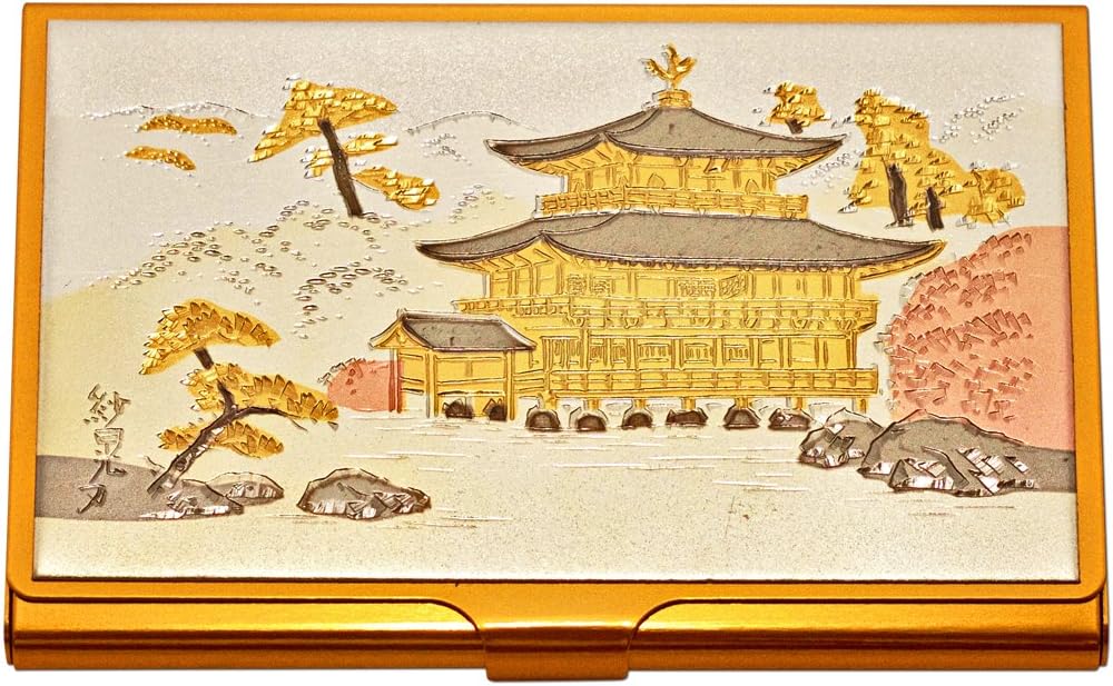 Visiting Card Holder (24 Karat Gold 'Engraved' Business Card Case) - Five Stored Pagoda Japan.