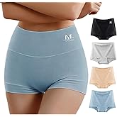 MEIYATING Boy Shorts Underwear for Women High Waisted Cotton Panties Stretch Briefs 4 Pack Plus Size
