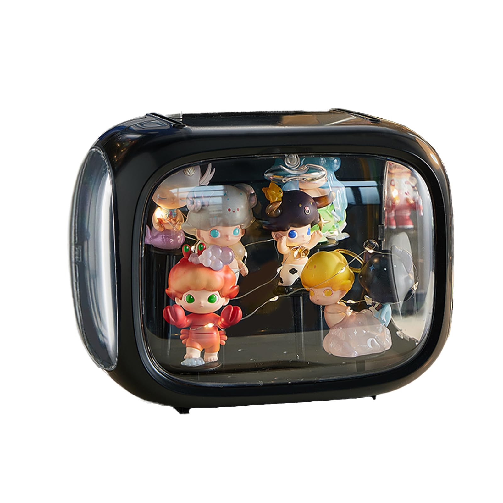 Photo 1 of Display case for Figures with Light Adjustable Display Stand Clear Acrylic Display Box with Door Dust and Moisture Proof Suitable for Lego Collectibles Action Figures Pop Mart (Black)