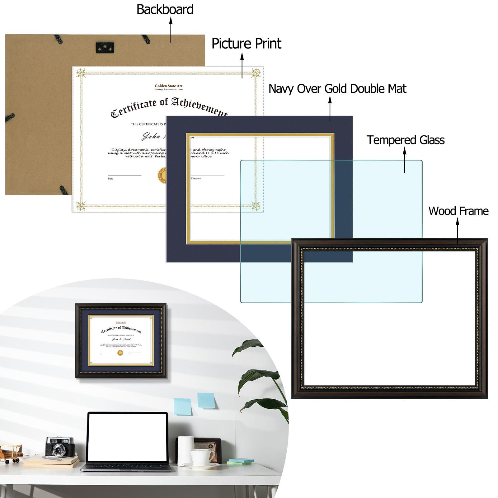Golden State Art, 8.5x11 Diploma Frame, Solid Wood