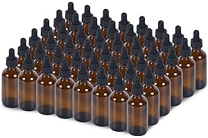 YONKAN 2 oz Dropper Bottle 48 Pack Amber Glass Boston Bottles 60ml with Eye Droppers Black Caps for Essential Oils, Perfume, Leak Proof Travel Bottles for Liquids