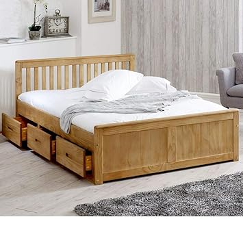 Happy Beds Mission Wooden Solid Waxed Pine Storage Bed Drawers