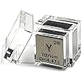0.39" 10mm Yttrium Metal Cube Y up to 99.9% Pure Periodic Table Element Engraved Density Collection Science Education Display Block Cube + Acrylic Case Box - 1PC