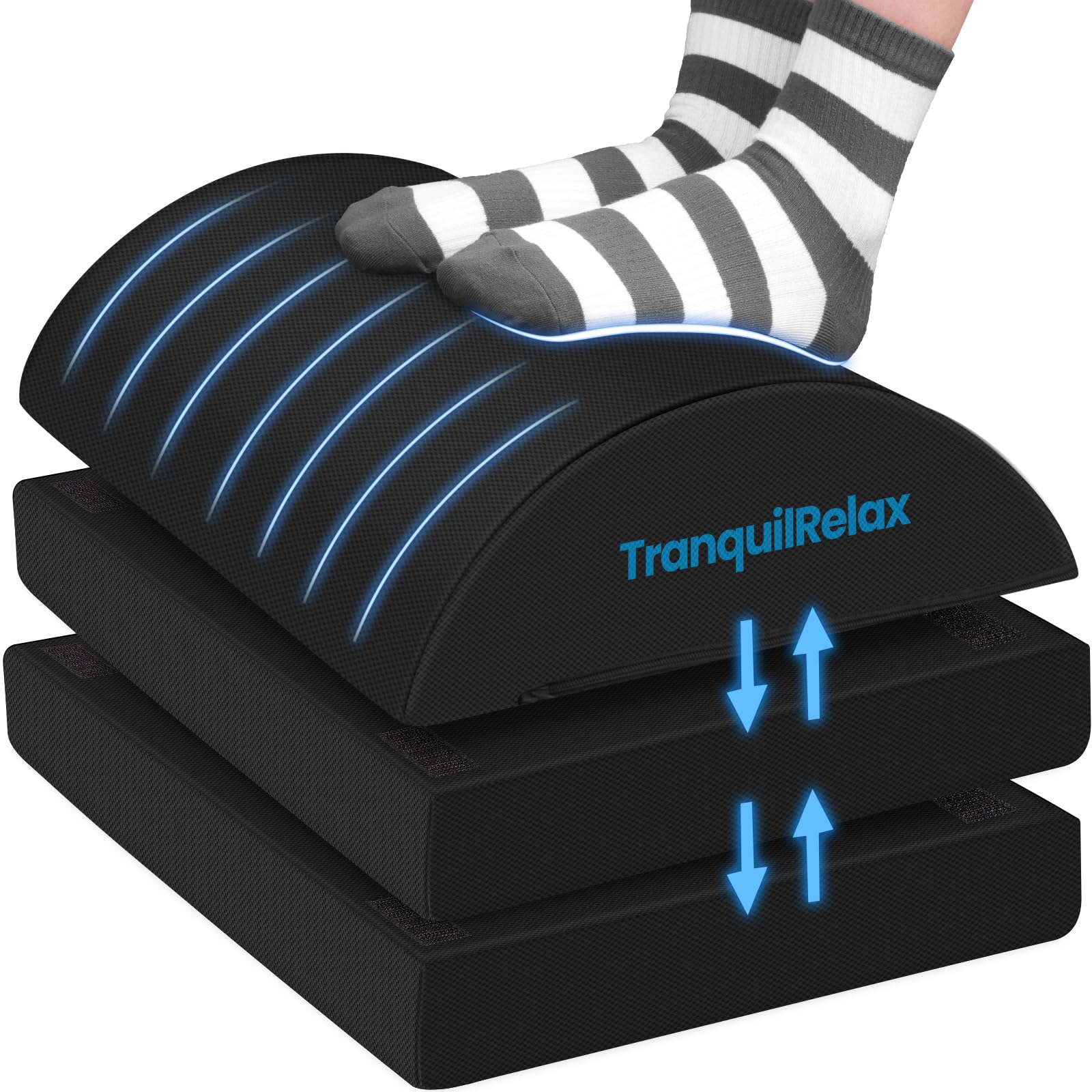 Photo 1 of TranquilRelax Foot Rest for Under Desk at Work, Gaming Accessories Foot Stool with 3 Adjustable Heights & Washable Cover, Comfortable Office Desk Accessories, Footrest for Office, Home and Car (Black)