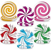 60PCS Christmas Peppermint Candy Cane Paper Plates 7in Colorful Lollipop Candy Themed Disposable Paper Dessert Dinner Plates for Sweet Shop Candyland Holiday Baby Shower Birthday Party Favors Supplies