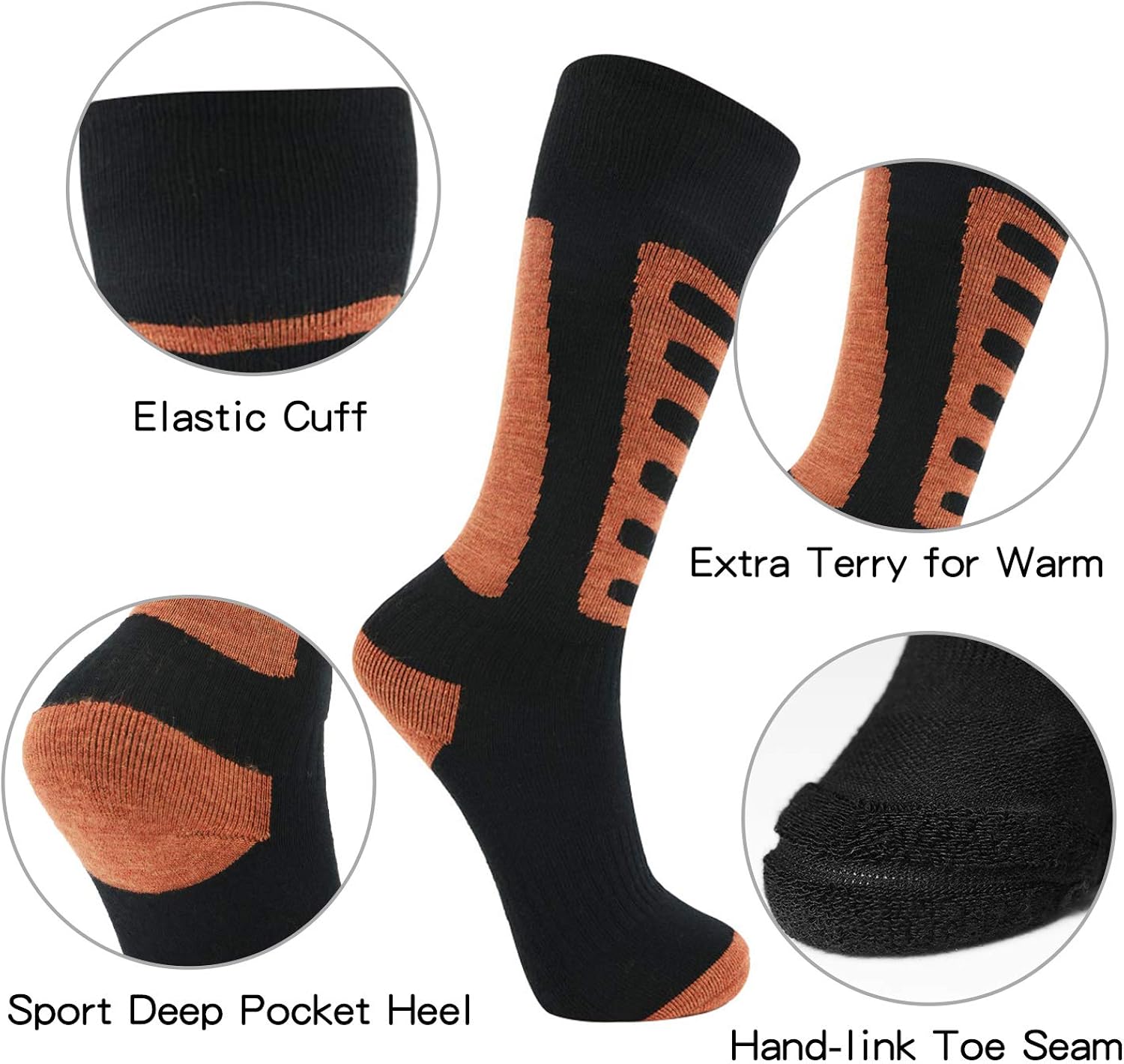 LIN 67% Merino Wool Ski Socks-Thermal Warm Knee High Cushioned Socks for Hiking Outdoor Snow Skiing Snowboard Sports : Clothing