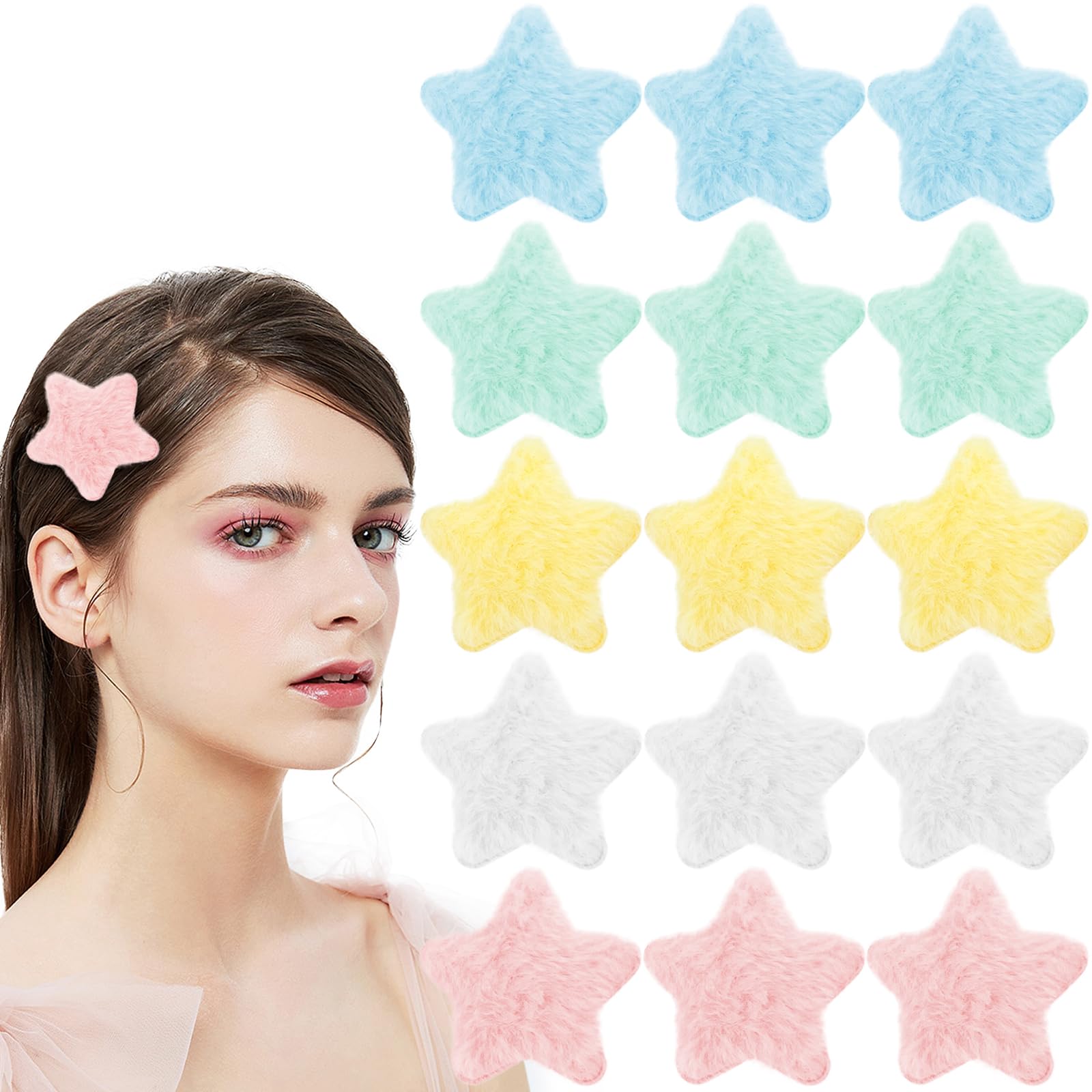 Photo 1 of 20 Pcs Fluffy Star Hair Clips Y2K Cute Hair Barrettes Plush Fuzzy Star Shaped Alligator Duckbill Clips Decorative Colorful Accessories for Women Girls