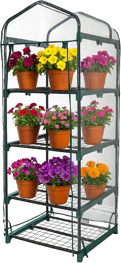 DIVCHI 4 Tier Greenhouse Durable Steel Frame Clear PVC Cover Indoor Outdoor