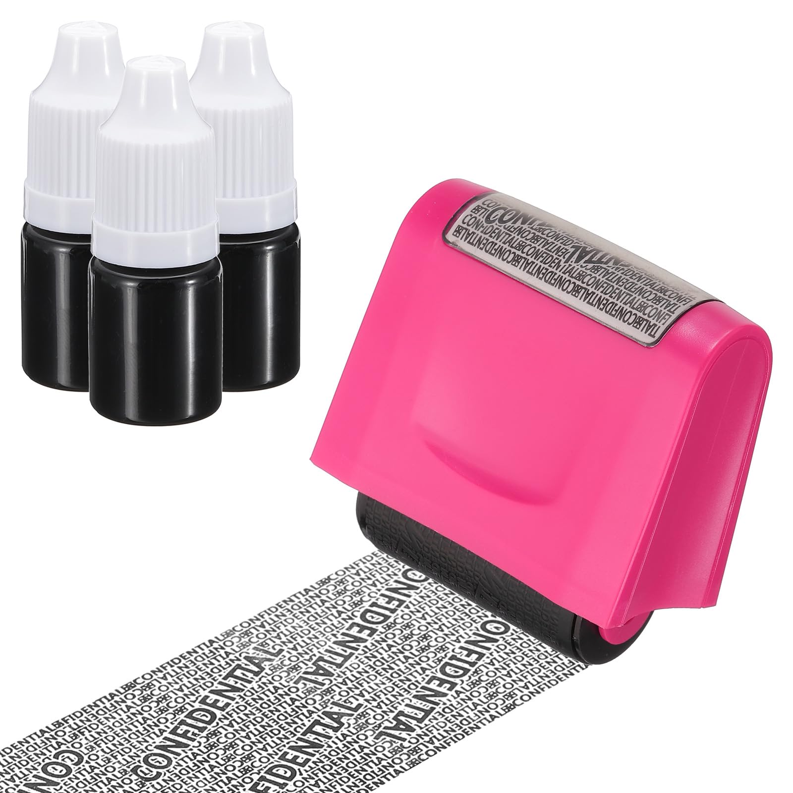 PATIKIL Identity Theft Protection Roller Stamp, 1.7" Confidential Roller Stamp Privacy ID Police Stamp Roller for Security ID Address with 3Pcs Refills, Pink