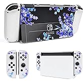 DLseego Floral Flower Case for Nintendo Switch OLED with Cute Purple Lavender Pattern for Women Girls, Anti-Scratch Dockable Clear Hard Shell Soft Shock-Absorption TPU Joy Con Cover