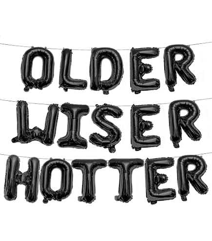 "Older Wiser Hotter" Silver Foil Balloon Banner - Birthday Decor For 30th, 40th, 50th, 60th+ Parties - View #8