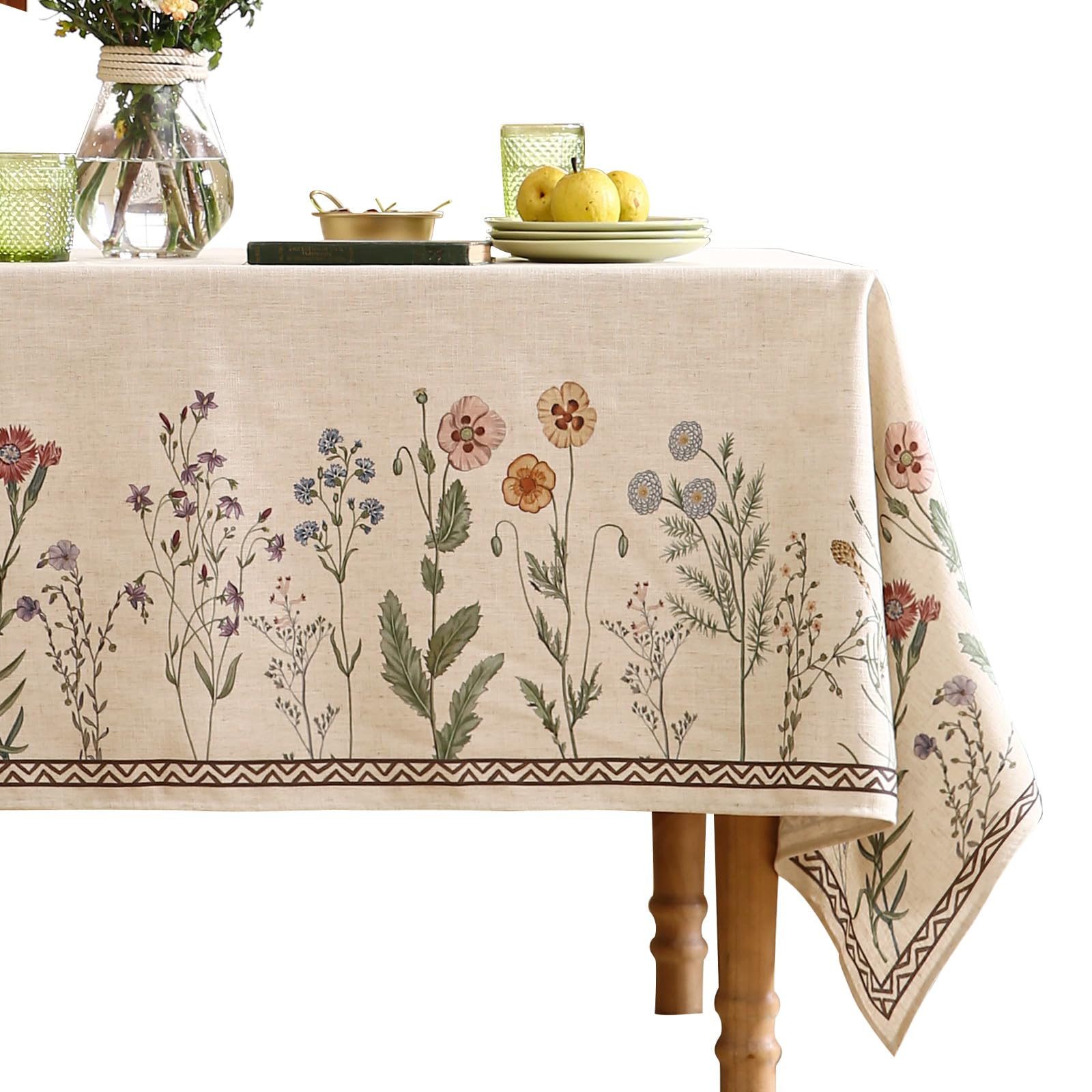 Photo 1 of ISAENNE Floral Tablecloth for Rectangular Tables,Linen Table Cloth with Colorful Flowers Pattern,Heavy Durable Table Cover for Dining Thanksgiving Kitchen Decor Party Banquet Christmas,55"*87"