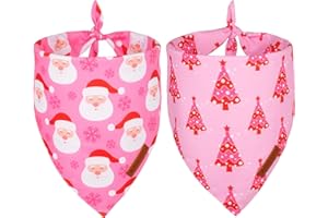 ADOGGYGO Christmas Dog Bandana, Xmas Tree Santa Pet Scarf, Premium Durable Fabric, Adjustable Fit Female Pet Christmas Bandanas for Medium Large Dogs (Large)