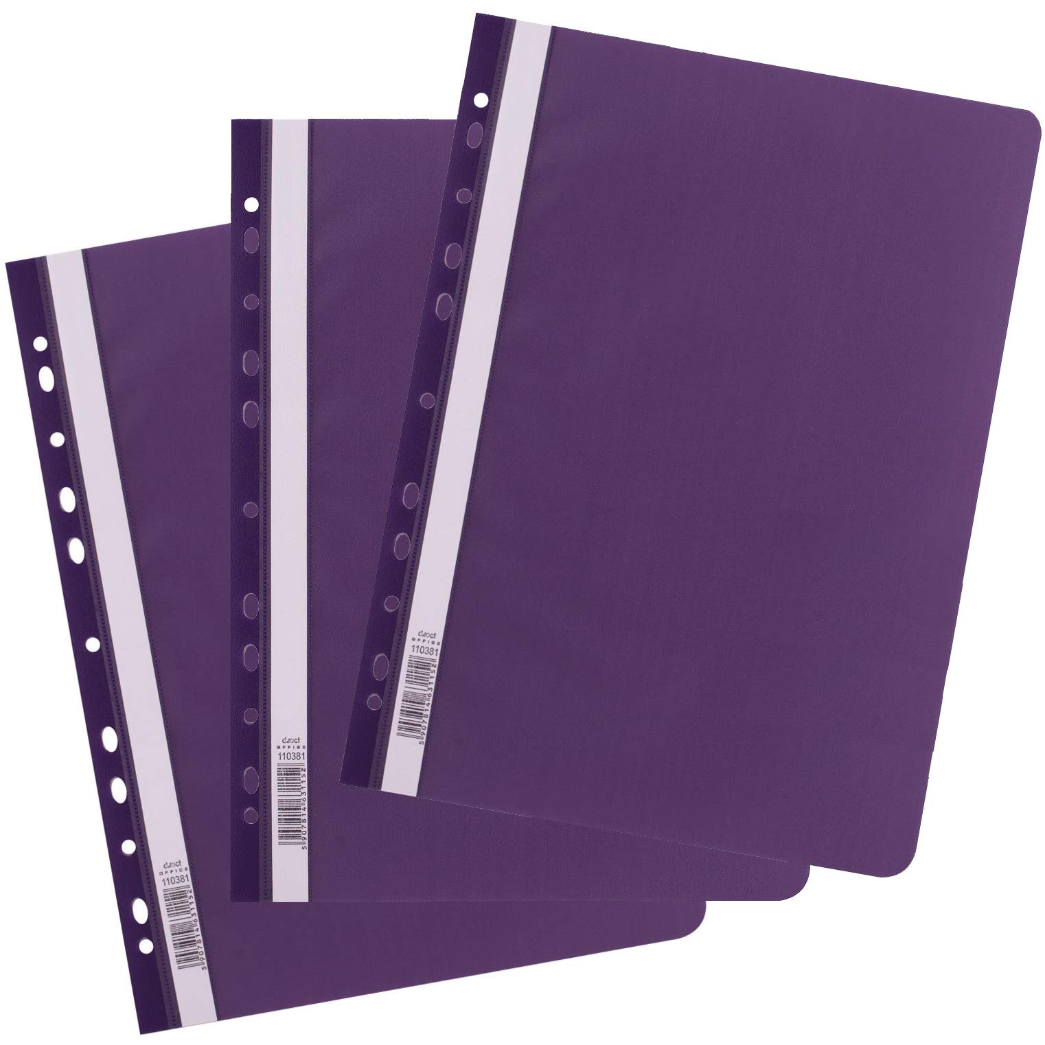 D.RECT Flat File Polypropylene A4 Perforated Purple Pack of 25
