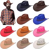 Hercicy 10 Pcs Cowboy Hat Bulk Felt Wide Brimmed Cowboy Party Hats for Men Women Adult Costume Halloween Party Cosplay Costume, 10 Colors