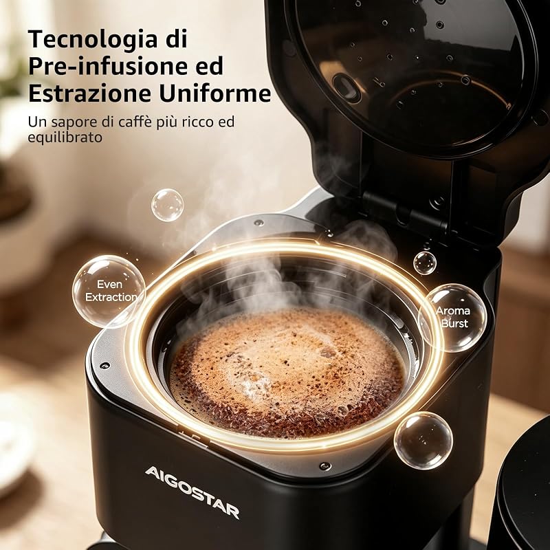 Macchina da Caffè 3‑in‑1, 1,3L/8 Tazze,Temp. 60‑100°C,2 Filtri