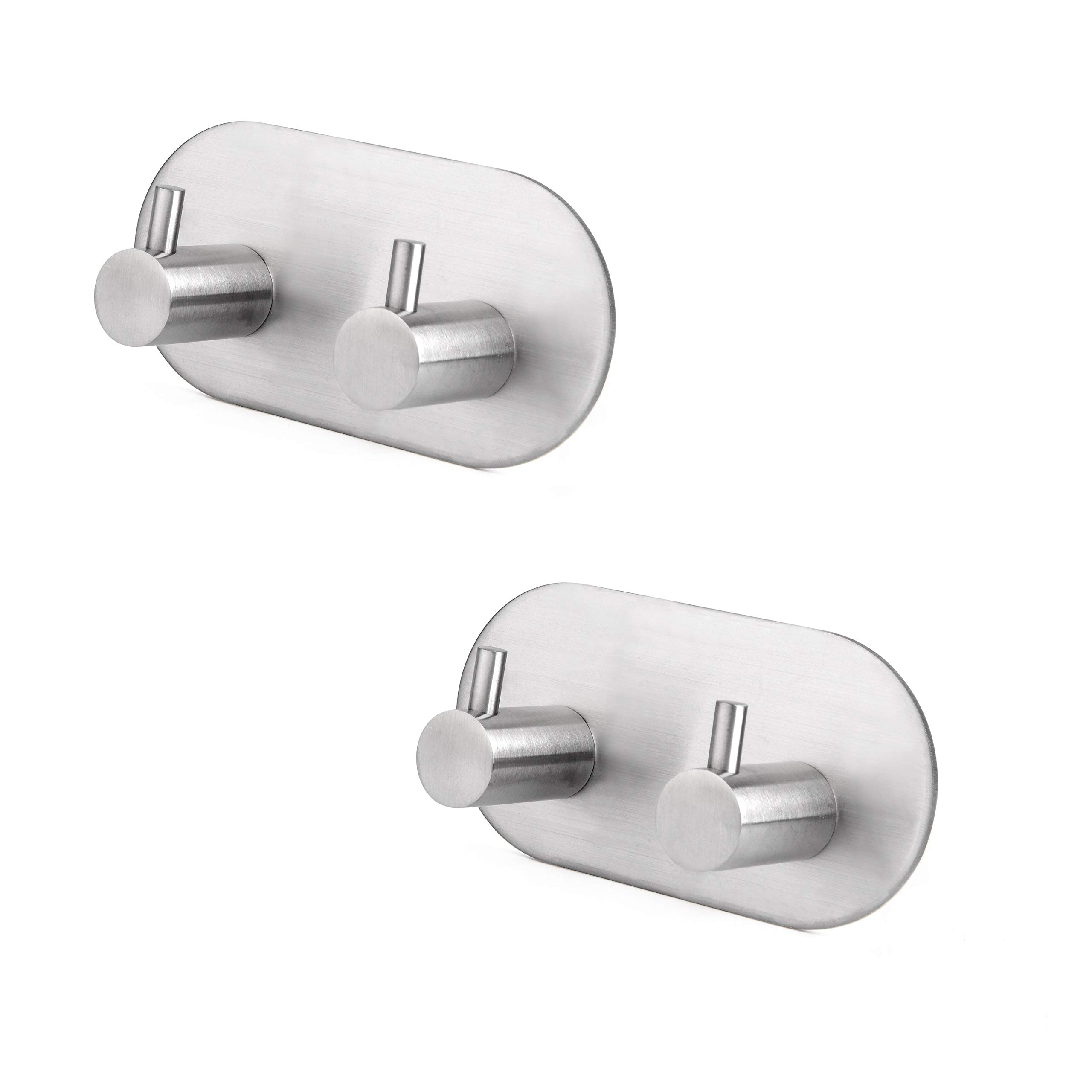 Milti Towel Hooks Self-Adhesive Brushed 304 Stainless Steel [Pack of 2, Silver] Design Towel Holder No Drilling for Your Bathroom or Kitchen, No More Drilling, High-Quality 3M Adhesive