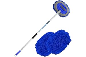GreatCool 62" Car Wash Brush Mop Kit with Long Handle, 2 in 1 Chenille Microfiber Sponge Mitt Cleaning Detailing Duster for W
