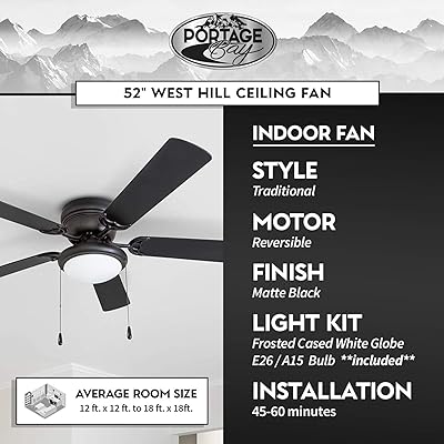 Buy Portage Bay 50251 Hugger 52 Matte Black West Hill Ceiling Fan With Bowl Light Kit Online In Romania B078gcyc67